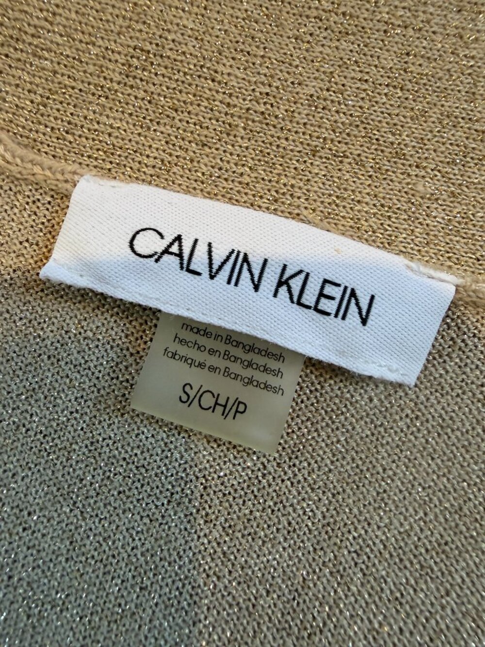 Calvin Klein 3/4 Sleeve Glitter Shrug Cardigan Sparkly Gold Size Small - Picture 7 of 9